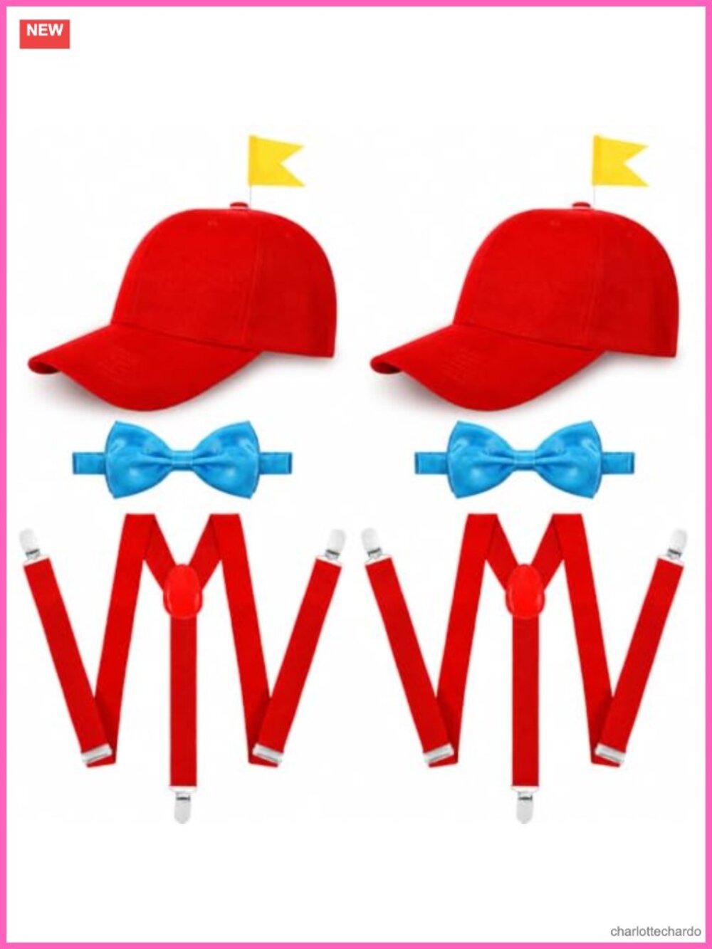 6 Pc Halloween Costume Set Propeller Hats Suspenders Bowtie Adult